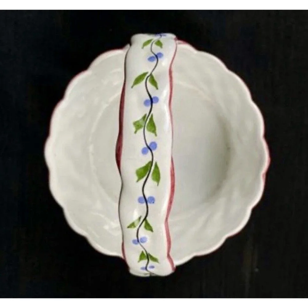 Vintage Casafina Portugal Hand Painted Ceramic Basket Floral Fruit Handle 6